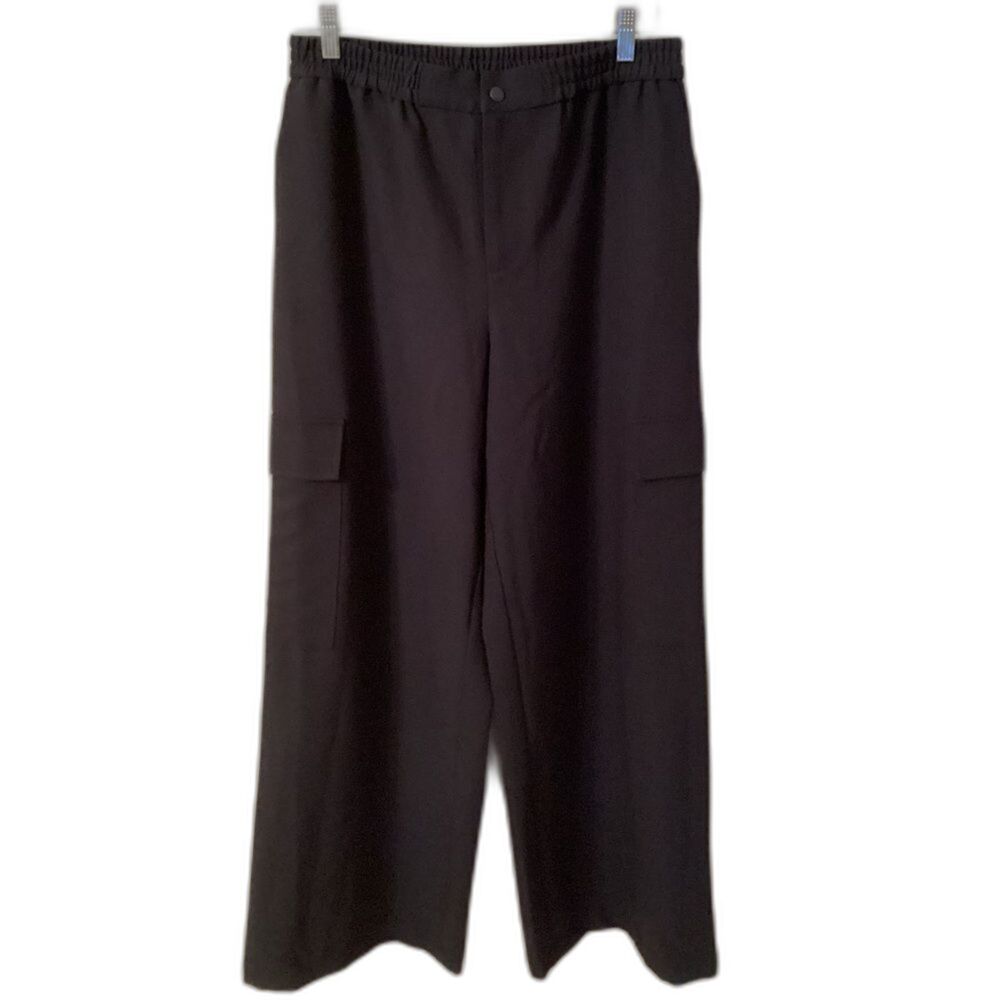 WAYF SIZE MEDIUM NAVY BLUE  HIGH RISE WIDE LEG CARGO TROUSERS